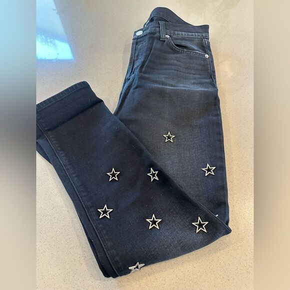 Hudson Jeans Denim - Hudson Riley Crop Relaxed Straight Leg Women's Black Jeans Star Detail Size 27